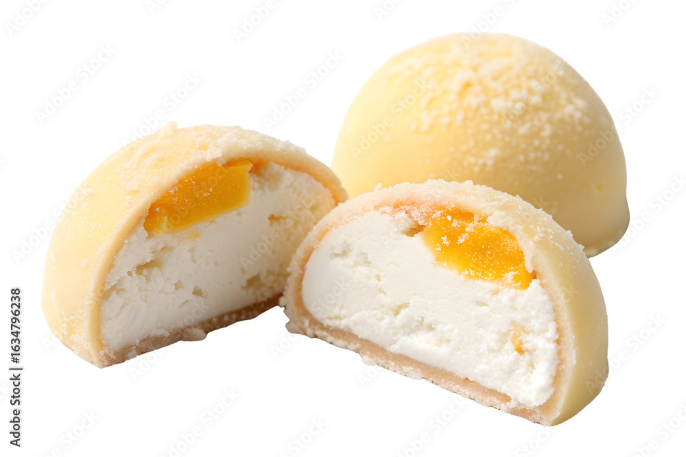 Fototapeta premium Cream Filled Cheesecake Bites or Mochi Isolated on White