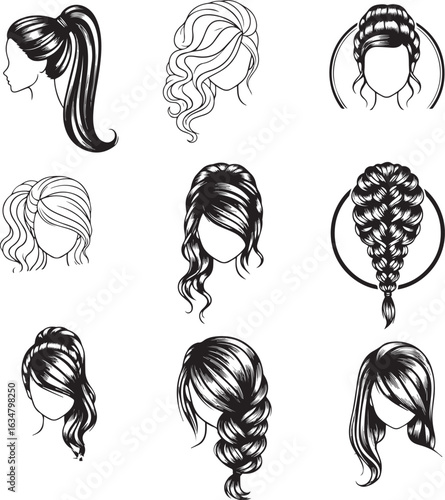  Female Haircuts Vector Icons