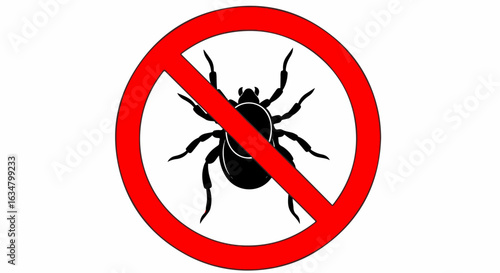 A bold red prohibition symbol over a black silhouette of a tick, representing an anti-parasite warning sign.