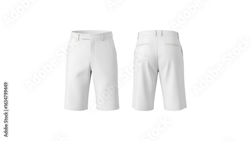Blank white casual shorts mockup, isolated front and back view for apparel design