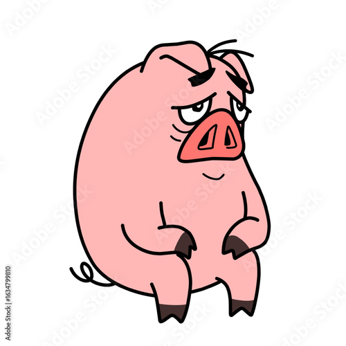 Pink pig cartoon character illustration on white background, animal mascot design, kawaii character, cartoon clipart with various expressions
