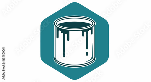 Clean line art icon of an open paint can with messy, dripping black paint.