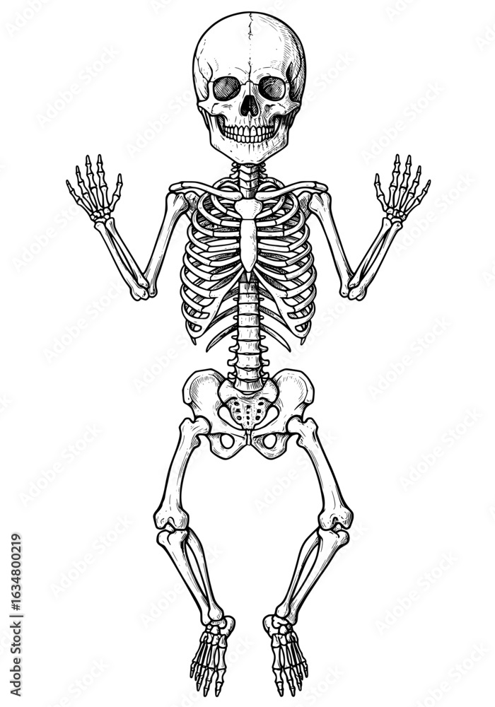 Obraz premium Intricate skeletal figure with raised hands, great for anatomy studies or Halloween designs