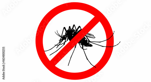 Red circular prohibition sign with a black mosquito silhouette, representing pest control and prevention.