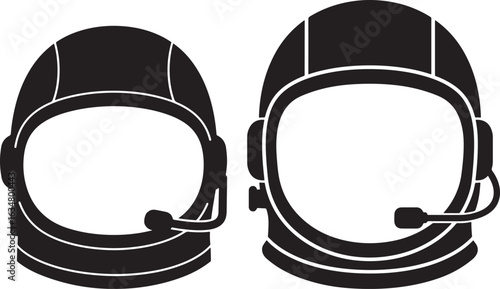 Two astronaut helmets facing forward silhouette