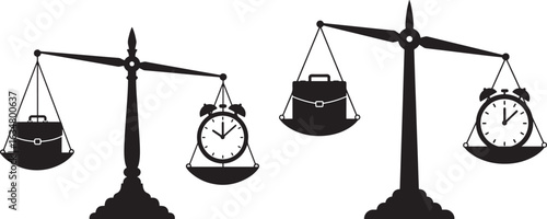 Balancing work and time on scales silhouette