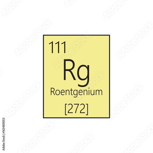 Rg Roentgenium  Chemical Element Periodic Table. Simple flat square vector illustration, simple clean style Icon with molar mass and atomic number for Lab, science or chemistry class.