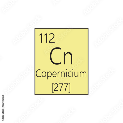Cn Copernicium  Chemical Element Periodic Table. Simple flat square vector illustration, simple clean style Icon with molar mass and atomic number for Lab, science or chemistry class.