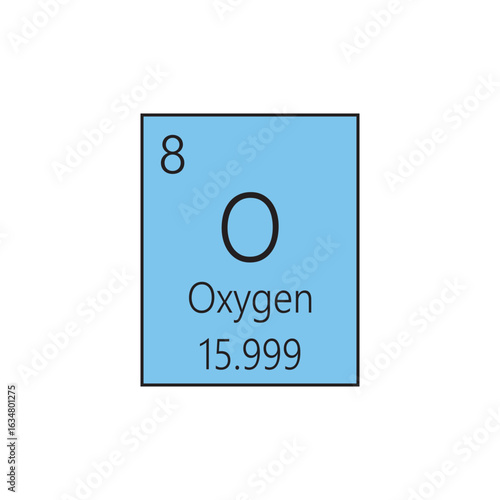 O Oxygen Non reactive metal Chemical Element Periodic Table. Simple flat square vector illustration, simple clean style Icon with molar mass and atomic number for Lab, science or chemistry class.