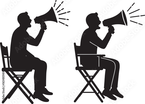 Two directors sitting in chairs with megaphones silhouette
