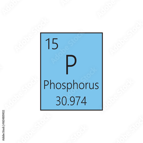 P Phosphorus Non reactive metal Chemical Element Periodic Table. Simple flat square vector illustration, simple clean style Icon with molar mass and atomic number for Lab, science or chemistry class.