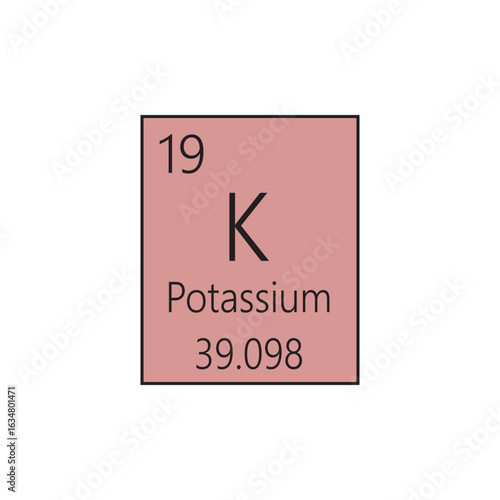 K Potassium Alkali metal Chemical Element Periodic Table. Simple flat square vector illustration, simple clean style Icon with molar mass and atomic number for Lab, science or chemistry class.