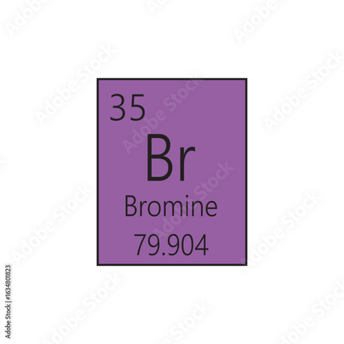 Br Bromine Halogen Chemical Element Periodic Table. Simple flat square vector illustration, simple clean style Icon with molar mass and atomic number for Lab, science or chemistry class.