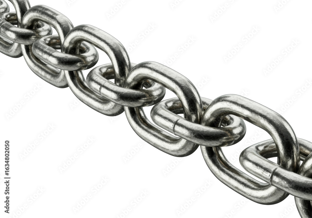 Fototapeta premium Heavy duty metal chain links closeup highlighting strength and security. Cut out PNG