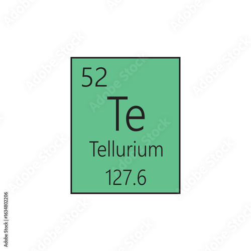 Te Tellurium Metalloid Chemical Element Periodic Table. Simple flat square vector illustration, simple clean style Icon with molar mass and atomic number for Lab, science or chemistry class.