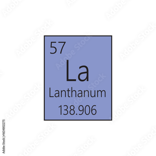 La Lanthanum Lanthanide Chemical Element Periodic Table. Simple flat square vector illustration, simple clean style Icon with molar mass and atomic number for Lab, science or chemistry class.