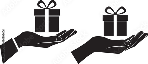 Two hands offering gift boxes silhouette