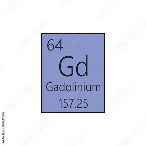 Gd Gadolinium Lanthanide Chemical Element Periodic Table. Simple flat square vector illustration, simple clean style Icon with molar mass and atomic number for Lab, science or chemistry class.