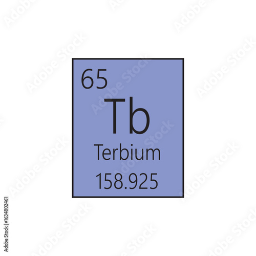 Tb Terbium Lanthanide Chemical Element Periodic Table. Simple flat square vector illustration, simple clean style Icon with molar mass and atomic number for Lab, science or chemistry class.