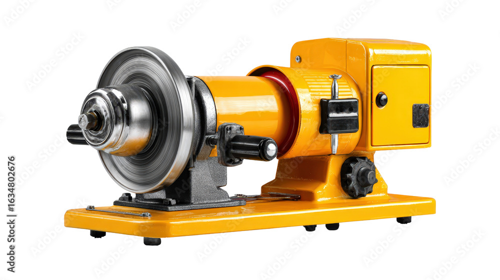 Fototapeta premium Industrial bench grinder with dual wheels and safety shield background isolated on a Transparent background, PNG file.