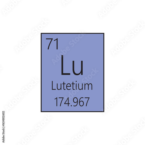 Lu Lutetium Lanthanide Chemical Element Periodic Table. Simple flat square vector illustration, simple clean style Icon with molar mass and atomic number for Lab, science or chemistry class.