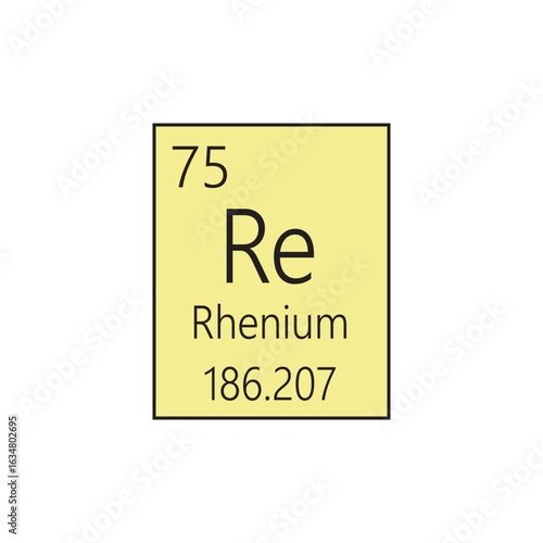 Re Rhenium Transition metal Chemical Element Periodic Table. Simple flat square vector illustration, simple clean style Icon with molar mass and atomic number for Lab, science or chemistry class.