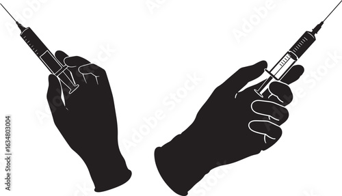 Two hands holding syringes silhouette