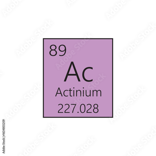 Ac Actinium Actinoid Chemical Element Periodic Table. Simple flat square vector illustration, simple clean style Icon with molar mass and atomic number for Lab, science or chemistry class.