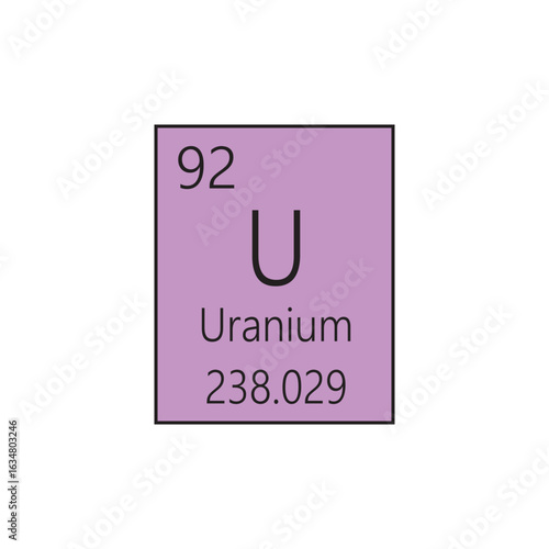 U Uranium Actinoid Chemical Element Periodic Table. Simple flat square vector illustration, simple clean style Icon with molar mass and atomic number for Lab, science or chemistry class.