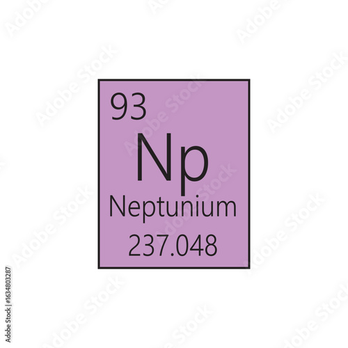 Np Neptunium Actinoid Chemical Element Periodic Table. Simple flat square vector illustration, simple clean style Icon with molar mass and atomic number for Lab, science or chemistry class.