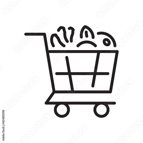 Grocery cart line simple icon in a flat style. Basket with products, food symbol. Supermarket cart sign. Vector illustration. Editable stroke. Isolated on a white background.