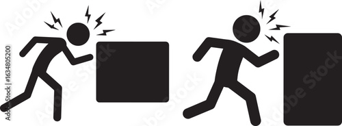 Two figures running towards obstacles silhouette