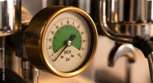 Close-up of Espresso Machine Pressure Gauge