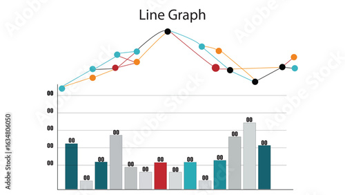 Professional Line Graph and Bar Chart Vector Illustration with Colorful Data Points