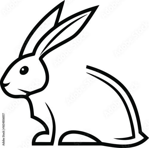 Stylized Black and White Rabbit Icon on White Background bunny hare