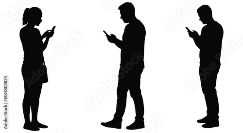 high quality Three Silhouettes of People Using Cell Phones in Profile