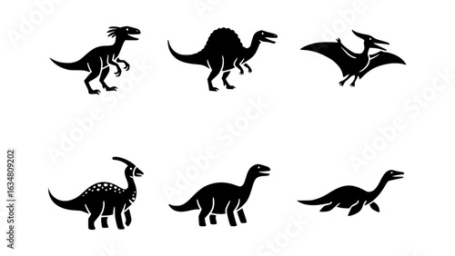 Silhouette Dinosaurs of various species isolated on a background