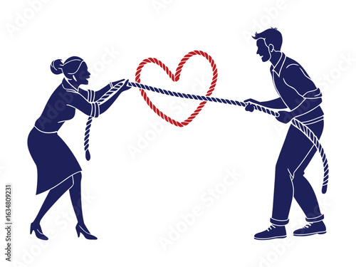 Couple in Tug of War with Heart Rope