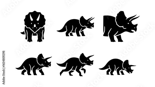 Different poses of triceratops dinosaur, ideal for illustrative use