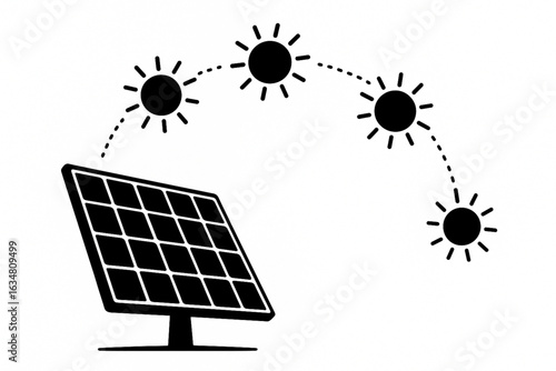 Time-Lapse Silhouettes of Sun Moving Over Solar Panel Vector on White Background