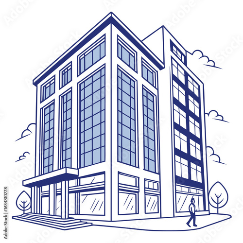 Modern office building with glass windows and tall skyscraper design