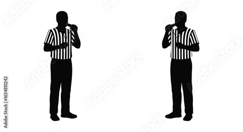 detailed professional high quality Silhouette of Two Referees in Striped Shirts