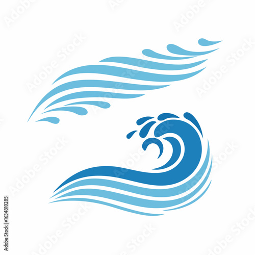 Wellen-Logos – Wasserspritzer, fließende Flüssigkeitsbewegung, geschwungene Linien und Strudel als Vektorillustration