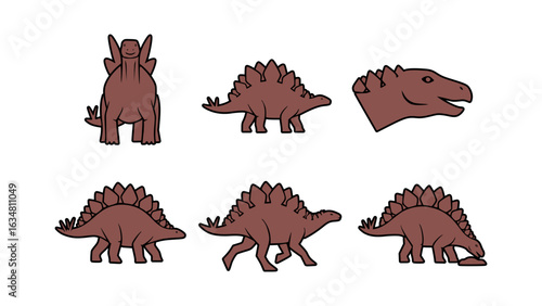 Various viewpoints of the stegosaurus with its distinguishing plates and spiky tail. A captivating visual display featuring multiple poses