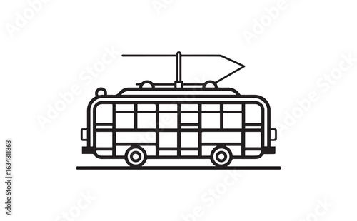 Vector illustration of a single black line trolleybus