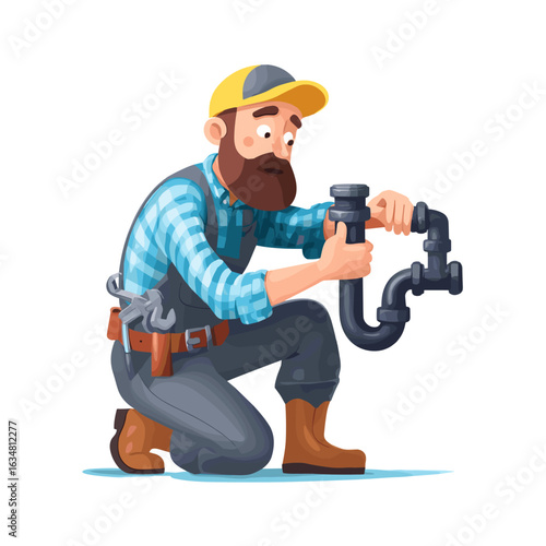A skilled plumber meticulously working on a complex pipe system.