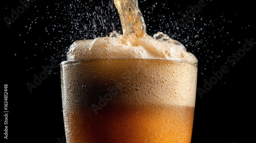 Wallpaper Mural Golden beer poured into frosted glass forming a high creamy foam head with dramatic water splashes and droplets frozen in motion Torontodigital.ca