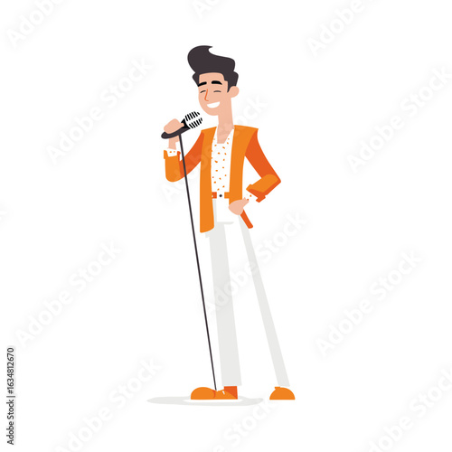 A singer serenading into the microphone.