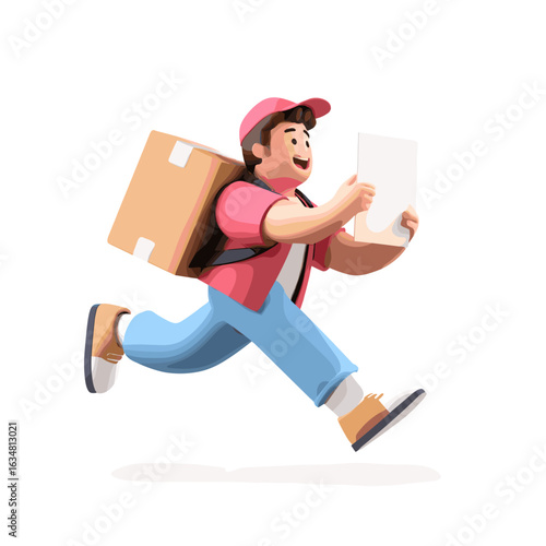 A dynamic illustration of a delivery person swiftly delivering a package.
