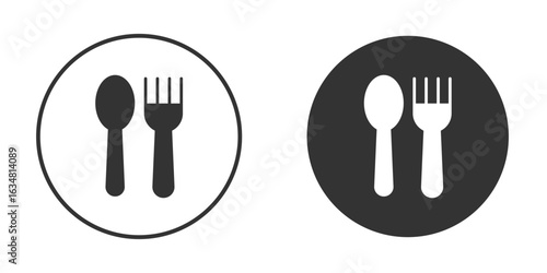 Spoon and Fork icons concept in solid versions. Flat design style.